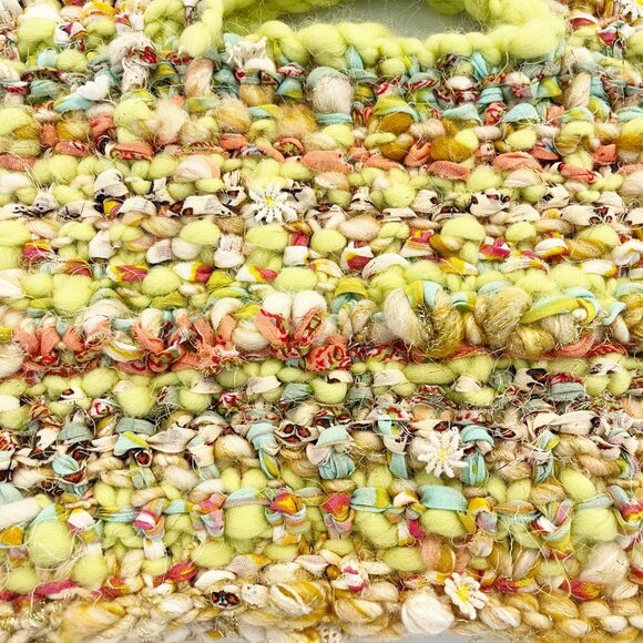 Yellow Multi Faye Fringe Bag Knit Crochet Clutch Floral Boho Maximalist Indie - Picture 3 of 5